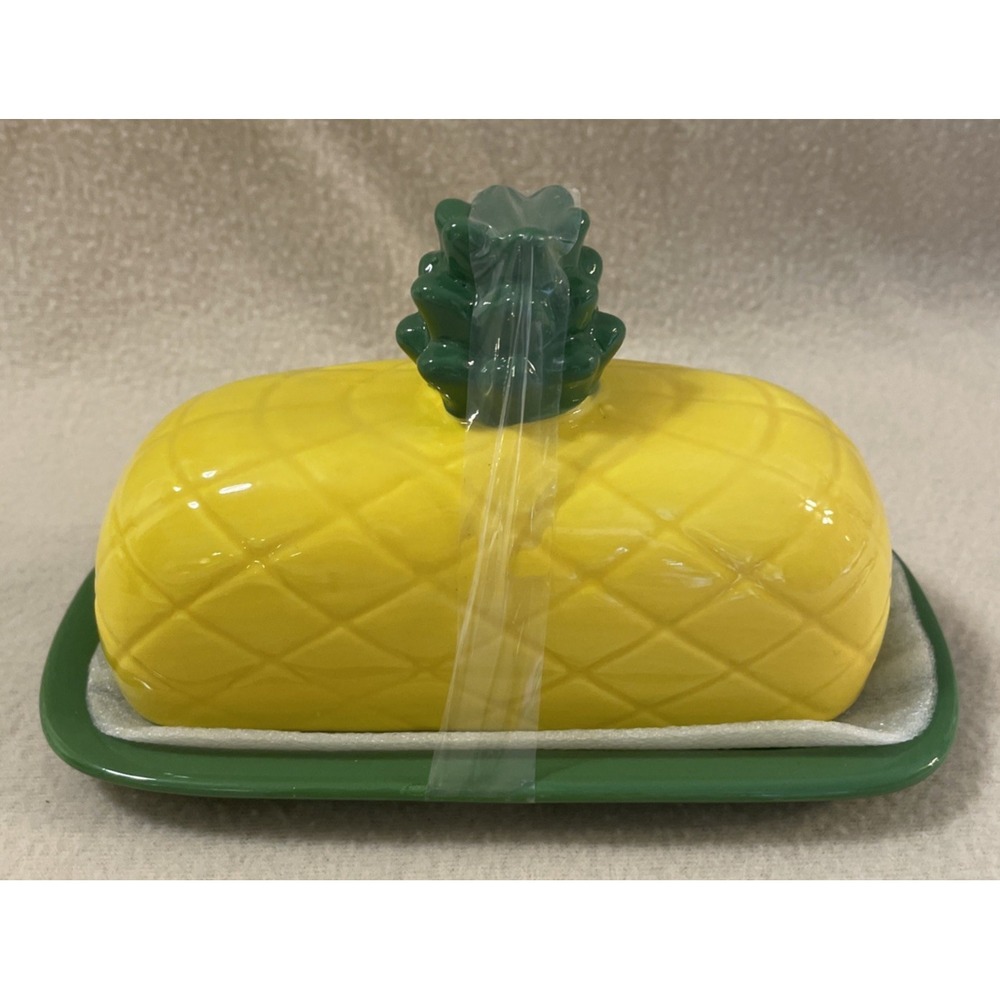 Pineapple Covered Butter Dish Yellow & Green Hobby Lobby Spring Shop Ceramic New